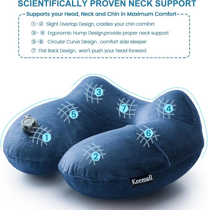 Keemall Inflatable Travel Neck Pillow for Airplane to Relieve Neck Pain | Comfortable U-Shaped Head &Neck Rest with Soft Plush Cover, Great for Long Flights, Car, Train, Office & Home Naps - Image 4
