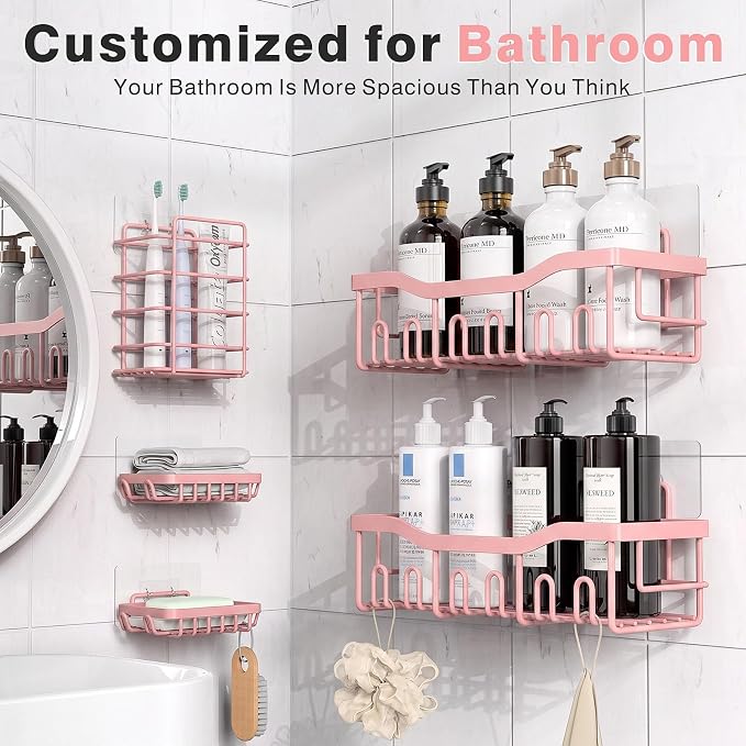 EUDELE 5-Pack Rustproof Stainless Steel Shower Caddy – No Drill Adhesive Bathroom Organizer with Large Capacity, Spacious Shower Shelves for Inside Shower, Kitchen & Home Decor Storage-XL Size - Image 3