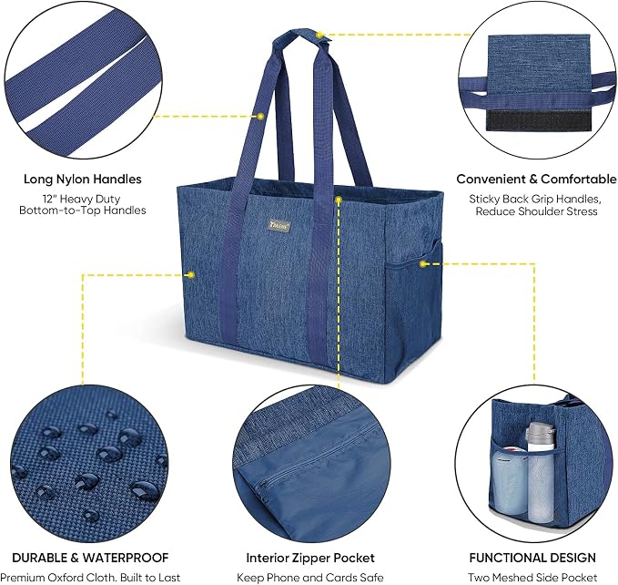 BALEINE Soft 9 Gallon Extra Large Utility Tote, Foldable Reusable Storage Bag (Denim Blue) - Image 5