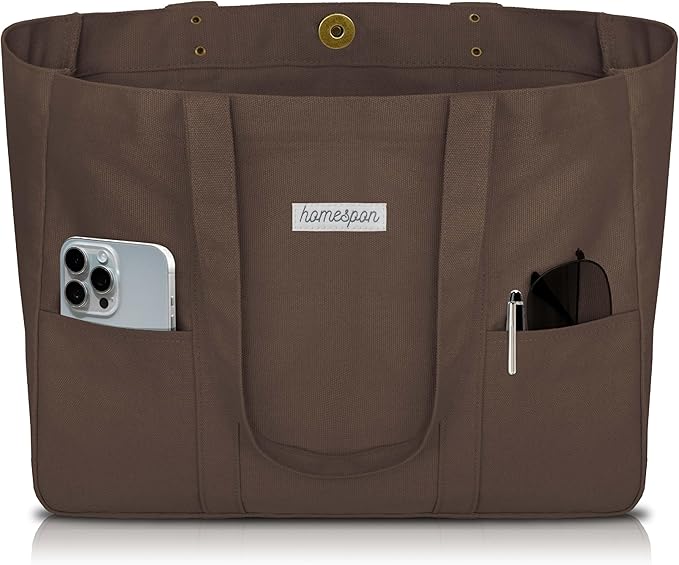 HOMESPON Large Canvas Tote Bag, Magnetic Work Laptop Pack for Women | Everything Bag, Multi Pockets, Internal Laptop Sleeve by HOMESPON