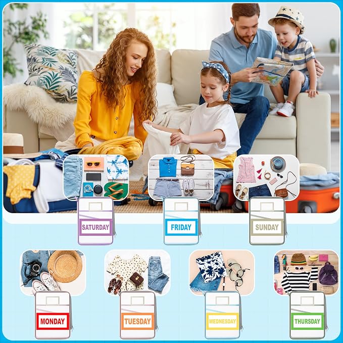 Honoson Packing Cubes for Travel Kids Days of Week Packing Cubes with Labels Clear Zippered Storage Bag for Kids Travel summer camp essentials - Image 6