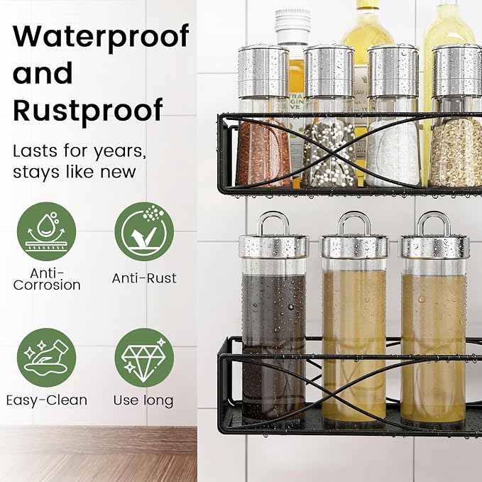 MIXOO Spice Rack Organizer Tension Pole, 4-Tier Adjustable Spice Organizer | 16.5-23.6 Inch, Seasoning Organizer for Countertop, Space-Saving Spice Storage Corner Shelf for Kitchen, Coffee Area,No Drill - Image 7