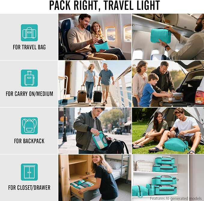 Veken 10 Set Packing Cubes for Travel Essentials, Suitcase Organizer Bags in 4 Sizes, Carry-On Luggage Accessories with Laundry Bag, Airplane Must Have with 99-Count Mesh Holes - Image 8