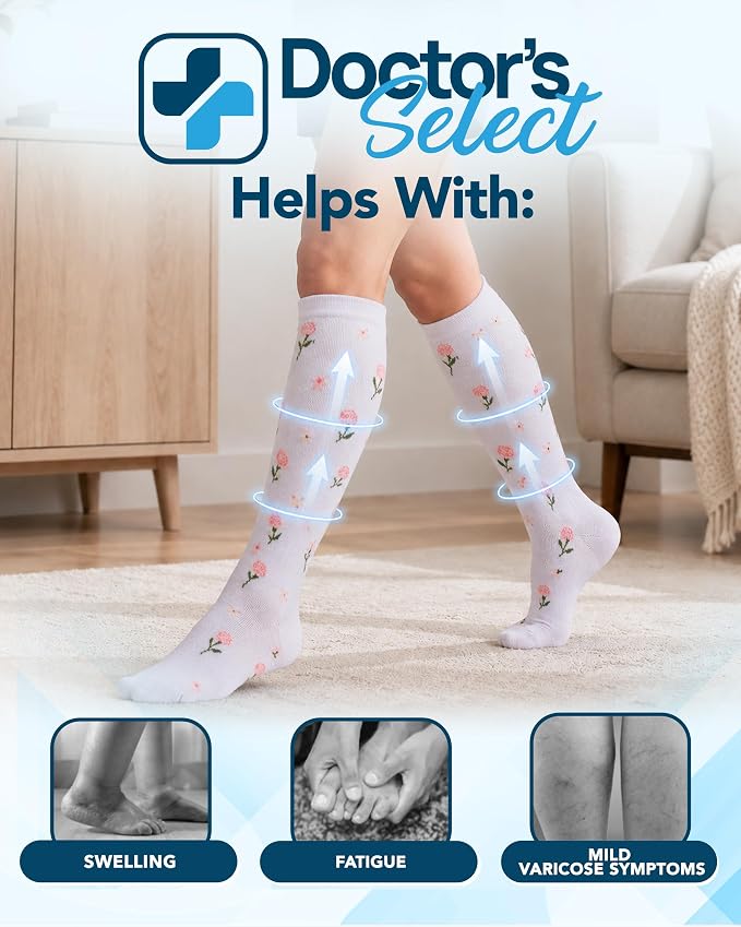 Doctor's Select® Bamboo Viscose Light Compression Socks for Women & Men - 3 Pairs, 8-15 mmHg Compression Socks, Knee High - Image 3