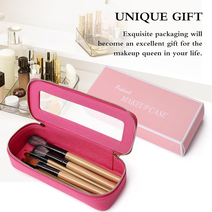 Pinkmik Makeup Brush Case, Fuxia, SLIM | Clear Travel Cosmetic & Toiletry Bag, Small Makeup Bag, Zipper Purse Organizer, Car Essential Bag for Women - Image 7