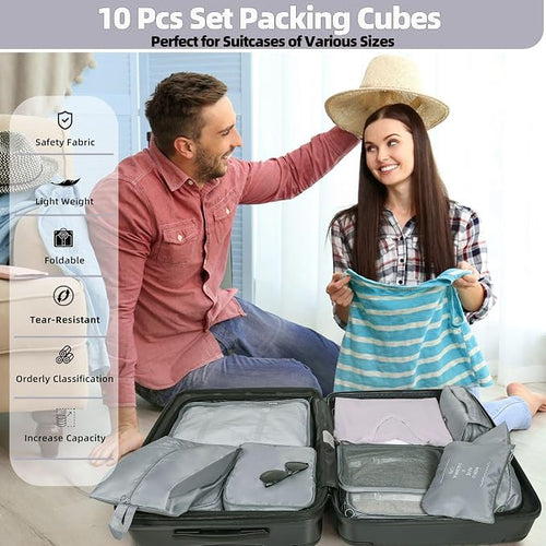10 Pcs Set Packing Cubes - Travel Packing Organizers, Expandable Suitcase Organizer, Luggage Organizer Bags - Image 2