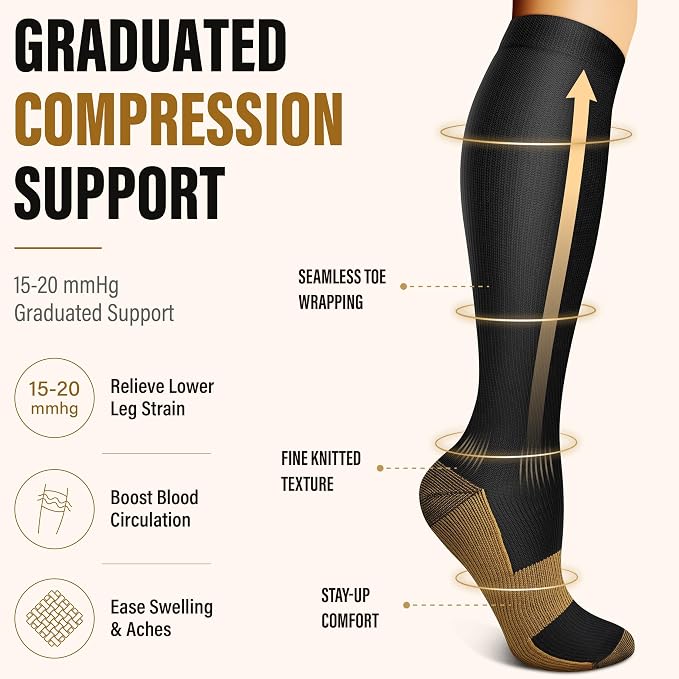 FEYHAY Copper Compression Socks (3 Pairs) 15-20 mmHg Circulation is Best Athletic & Daily for Men & Women, Running, Climbing - Image 8