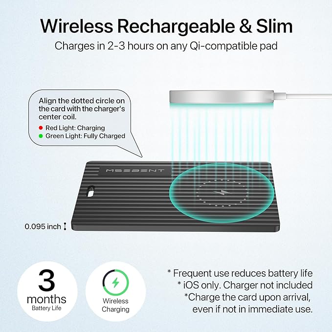 3 Pack Slim Wallet Tracker Card, [Apple MFi Certified], Wireless Rechargeable Bluetooth Finder, Credit Card Size Item Locator, IP67 Water Resistant Tracker for Keys, Bags, Passport, Travel, iOS Only - Image 3