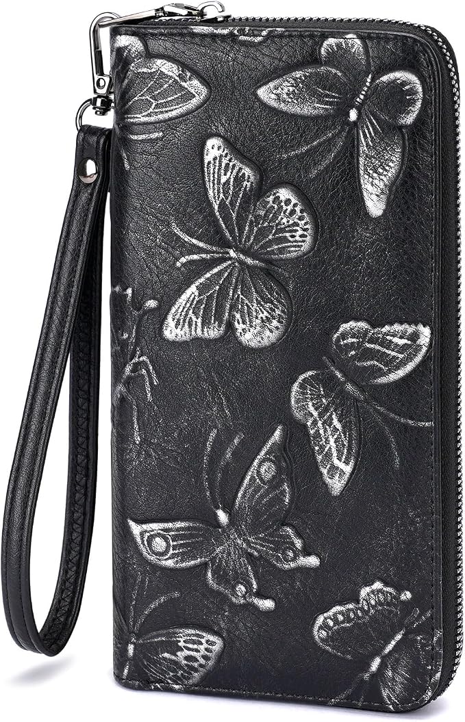 BELTANA Womens Wallet RFID Wallet Women with Passport Holder Butterfly Vegan Leather Multi Card Slots Wallets Large Capacity Wristlet Travel Purse for Women (Black) by BestSeller