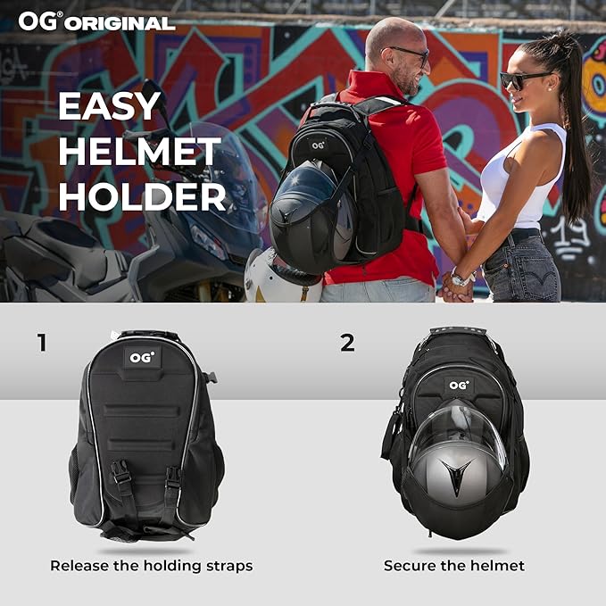CityRunner Waterproof Motorcycle Backpack 2 Helmets 3 Carry Options 30-35L | Expandable storage with laptop compartment, helmet strap and reflective details for commuting, touring and daily rides. - Image 3