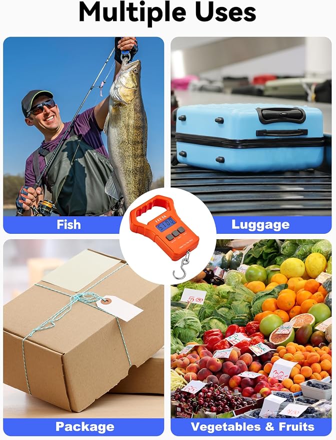 HEETA Fish Scale 110lb/50kg Digital Hanging Fishing Luggage Weight Scale | Portable with Backlit LCD Display, Hook & Non-Slip Large ABS Handle, Fishing Gifts Gear for Men, 2 AAA Batteries Included - Image 8