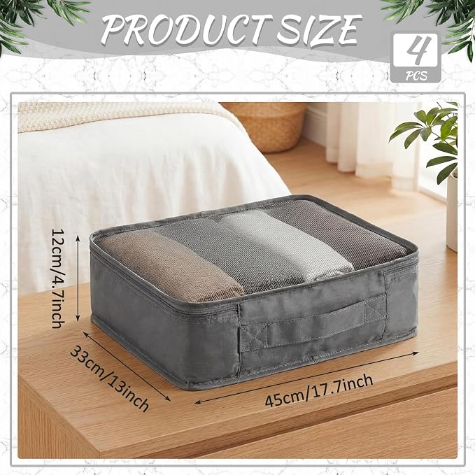 Silkfly 4 Pcs XL Packing Cube for Travel Luggage,Simple,Gray | 17.7 x 13 x 4.7, Same Size, Gray Suitcase Storage Organizer Set, Reusable Mesh Clothes Cube for Hiking Camp Family Accessory - Image 2