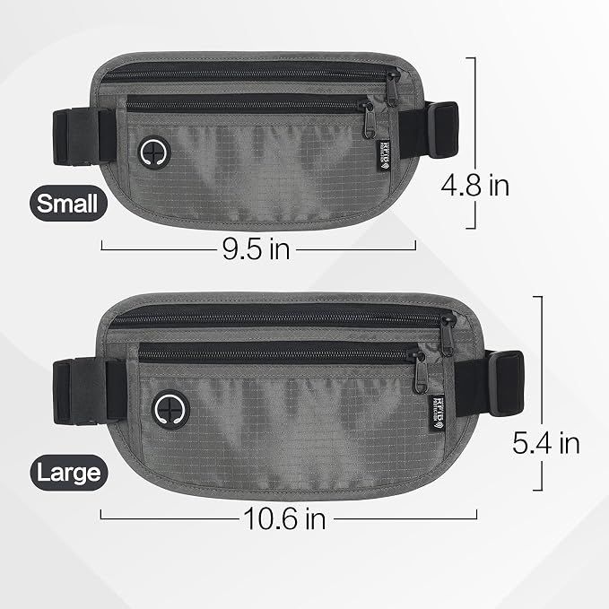 Slim RFID Blocking Money Belt for Travel - Anti-Theft Hidden Passport Holder Waist Wallet with Secure Pouch for Cash, Credit Cards & Phone Safe (Grey) - Image 2