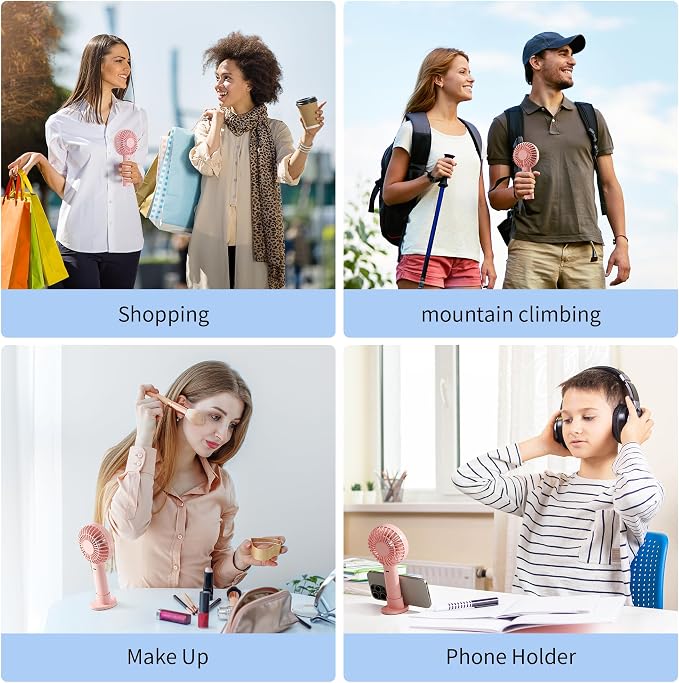 Jancane Handheld Fan, Portable Fan, 4000mAh Rechargeable Personal Fan, 10H Battery, Strong Wind, Small & Powerful, Cute Design for Travel, Makeup, Girls Women Summer Travel Essential Gift - Image 6
