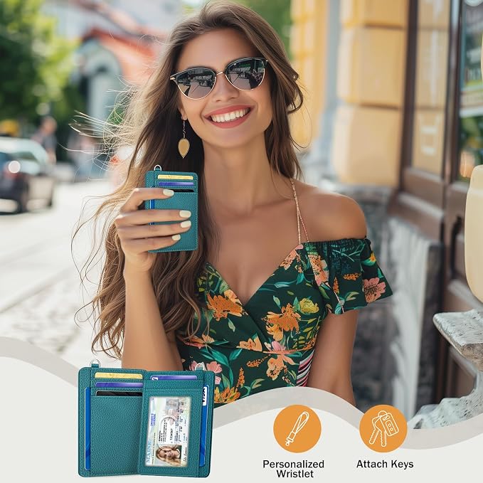 Yonlevres Credit Card Holder for Women Slim RFID Blocking Wallet Small Blue | Front Pocket, Handy, RFID Blocking, Woman Girls Ladies Gifts, D-ring for Keychain,Thin Mini Card Case, ID Window, PU Leather - Image 2