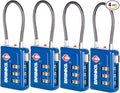 Brinks TSA Accepted Indicator Luggage Lock, Blue - Resettable 3-Dial Combination, 1.5 inch Long Cable Shackle, New More Secure TSA008 Key, 4 Pack by Brinks