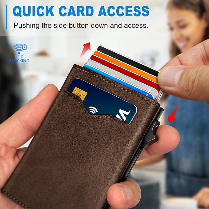 Wallet for Men,with Cash Pocket 2 ID Window 9-13 Cards,Metal Case Smart Slim Pop Up Credit Card Holder Flip with Magnetic Closure RFID Blocking Trifold wallet with Gift Box - Image 5