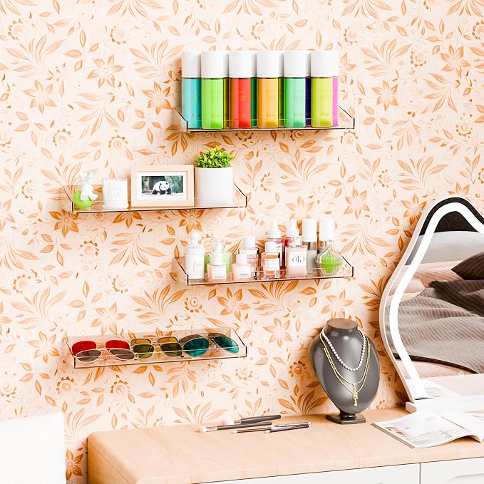 2 Pack Clear Shower Shelves for Tile Walls,Adhesive Acrylic Bathroom Shelves Organizer and Storage,No Drill Acrylic Shower Wall Caddy & Shelf,Floating Shelves for Makeup,Perfume,Shampoo Holder - Image 7