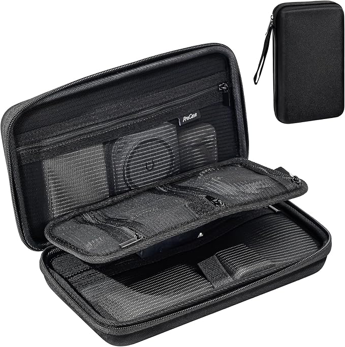 ProCase Large Hard Travel Electronic Organizer Case for MacBook Power Adapter Chargers Cables Tech Organizer Hard Drive USB Flash Disk SD Card Portable Electronics Accessories Bag -Black by ProCase