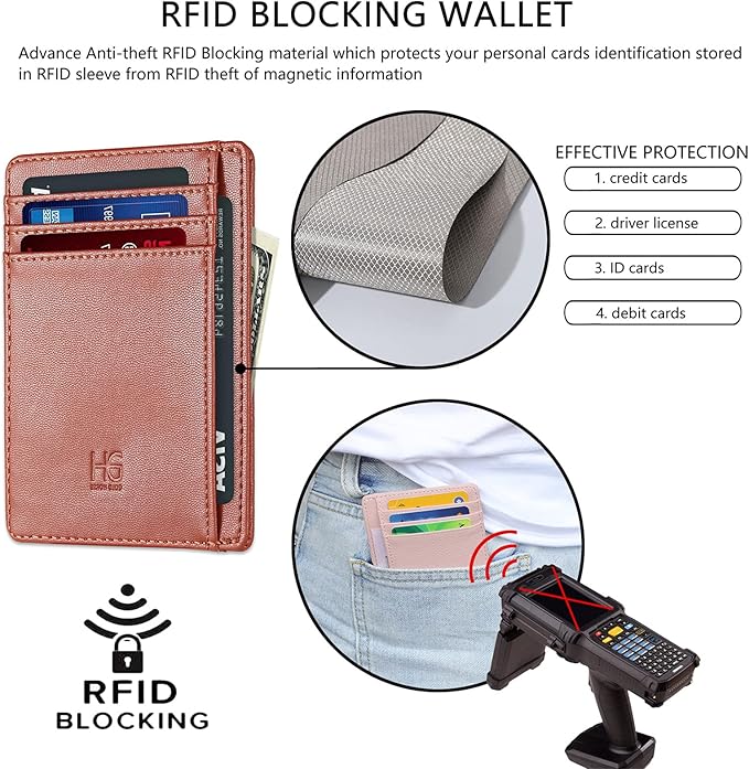 GH GOLD HORSE Slim RFID Blocking Card Holder Minimalist Leather Front Pocket Wallet for Women | Slim - Image 3
