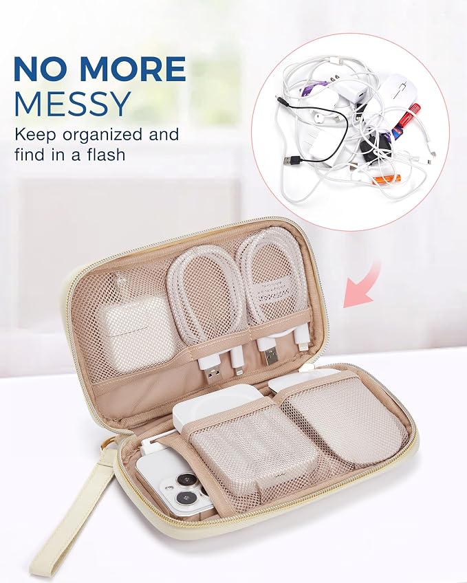 BAGSMART Cord Organizer Travel Cable Organizer Bag Tech Electronic Organizer Travel Case, Travel Essentials for Charger, Cable, Phone, Flash drive, Single Layer - Beige | Travel Essentials, Tech Organizer Pouch, Cord organizer bag for Cables, Compact T... - Image 3