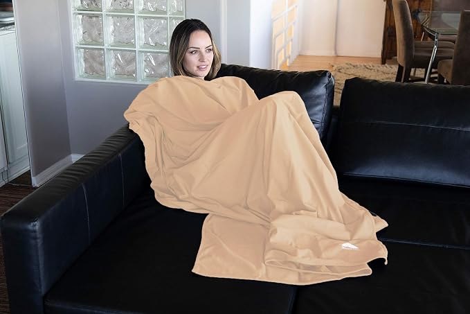 BlueHills Ultra Compact and Compact Light Travel Blankets for Two Value Pack Set of 2 – Airplane Travel Essentials Soft Flight Trips Throw in Portable Cases for Car Plane Travel Gifts – Beige - Image 7