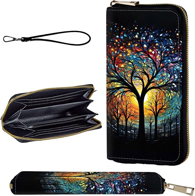 Wallet,Leather Long Wallet Suitable For Ladies And Teenagers - Detachable Wristband + RFID Travel Wallet With Card Slot - Colorful Trees by Unknown