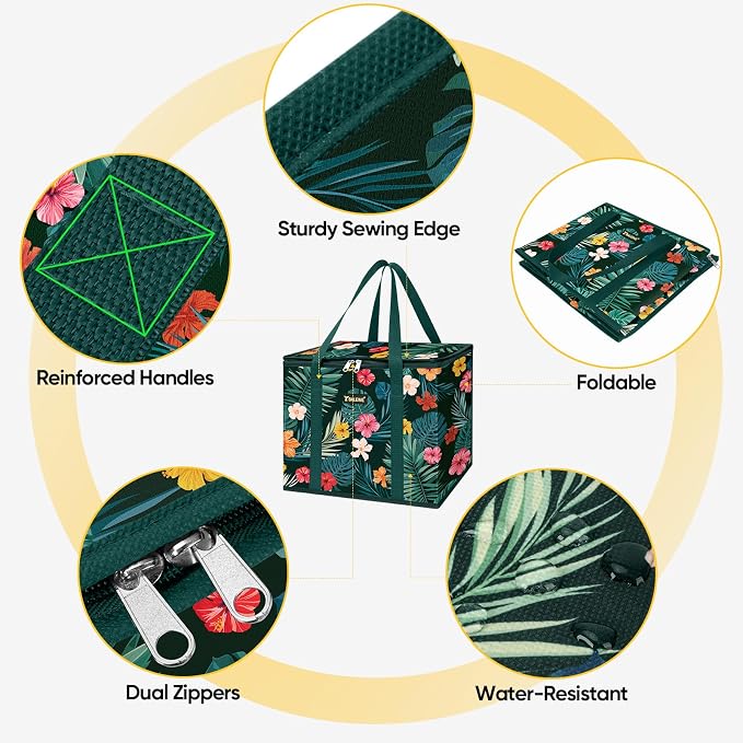 BALEINE 1PK Insulated Reusable Grocery Bag, Heavy Duty Shopping Tote | Foam & Foil Insulation, 9" Long Handles, Reinforced Bottom Keeps Upright, Fold Flat Storage, Water-Resistant Shopping Bag - Image 7