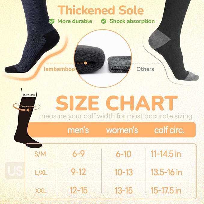 Merino Wool Compression Socks for Women & Men, 20-30 mmHg Knee High Dryarn Socks for Flying, Travel - Image 6