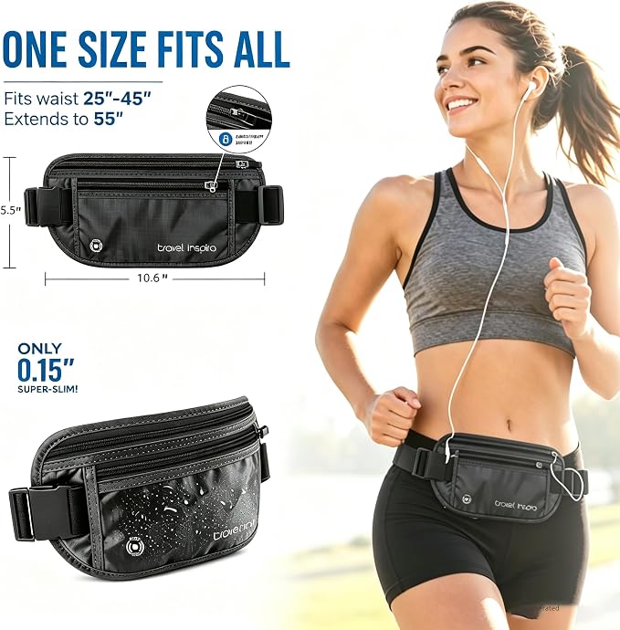 travel inspira RFID Hidden Money Belt Slim Anti Theft Travel Wallet | Passport Holder for Travel Concealed under Clothes for Ultimate Protection of Credit Cards, Cash, Passport & Documents, Black - Image 4