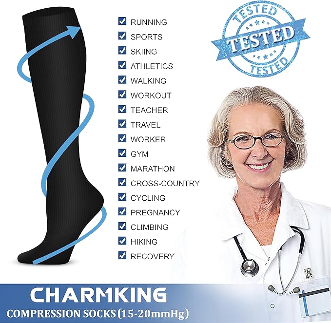 CHARMKING 6 Pairs-Compression Socks for Women & Men Circulation Best Support for Nurses, Running, Athletic,Flight Travel - Image 5