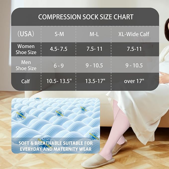 LEVSOX Cotton Compression Socks for Women&Men 20-30mmHg Knee High Cute Support Sock for Nurses Pregnancy Travel - Image 5