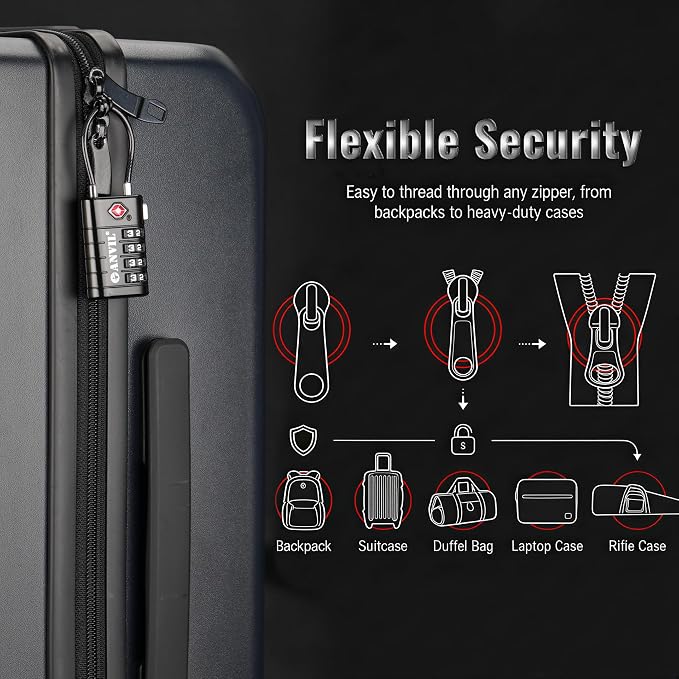 ANVIL TSA Approved Luggage Locks with Search Alert Indicator, 4-Digit Combination Suitcase Lock, Advanced TSA008 Core Heavy Duty Anti-Theft Travel Lock for Double Zippers, Backpacks - Image 4