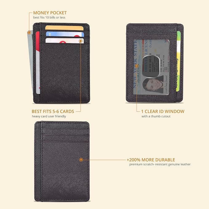 Brown Leather Slim Minimalist RFID Blocking Front Pocket Wallet, Credit - Image 2
