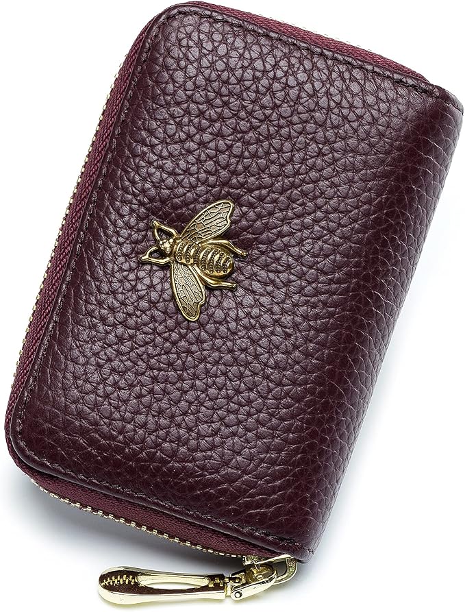 imeetu RFID Credit Card Holder, Small Card Wallet Women, Leather Card Case | Genuine Leather Women's Card & id Cases, Change Coin Purse with Zipper Keychain id Window, 20 Colors & 3 Styles, Daily, Gifts by imeetu
