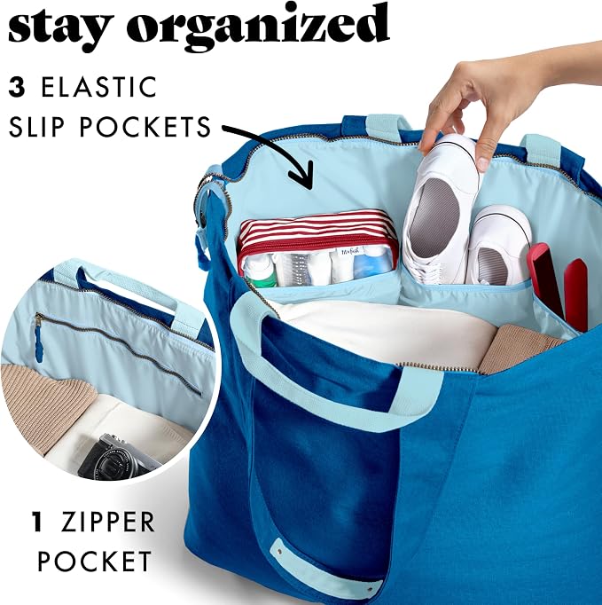 Fit & Fresh All The Things XL Beach Bag for Women, Oversized Travel Tote | Zip Closure, 3 Interior Pockets, 1 Large Zip Pocket, Dual Carry Handles, Canvas Weekender - Pool, College, Laundry, Groceries - Image 4
