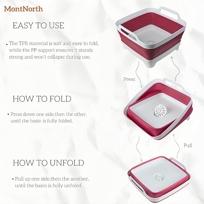 Collapsible Wash Basin 9L, Foldable Dish Tub with Drain Plug, Portable Collapsible Dish Basin, Camping Sink for Washing Dishes, Laundry & Kitchen Use (Viva Magenta) - Image 3