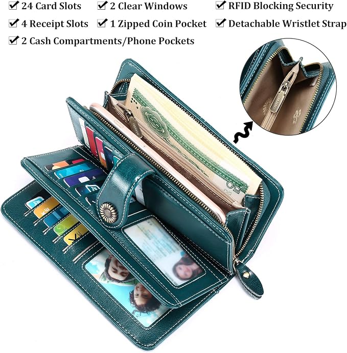 Wallets for Women Trifold Wristlet Wallets Large Capacity RFID Blocking Ladies Purse Credit Card Holder - Image 4