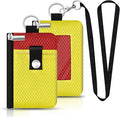 Minimalist RFID Blocking Small Wallet with ID Window,WaterResistant Zip Id Case Wallet with Lanyard Keychain for Cards,Cash,Travel,Women,Men (Lemon Yellow/Red) by CCUMI