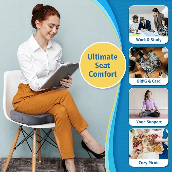 CloudBliss Gel Memory Foam Seat Cushion for Long Sitting, X-Large, Grey | Gel Chair Pad for Tailbone, Coccyx, Sciatica , Soft Suede Cover, Non-Slip , Washable Mesh, for office, home, car - Image 5
