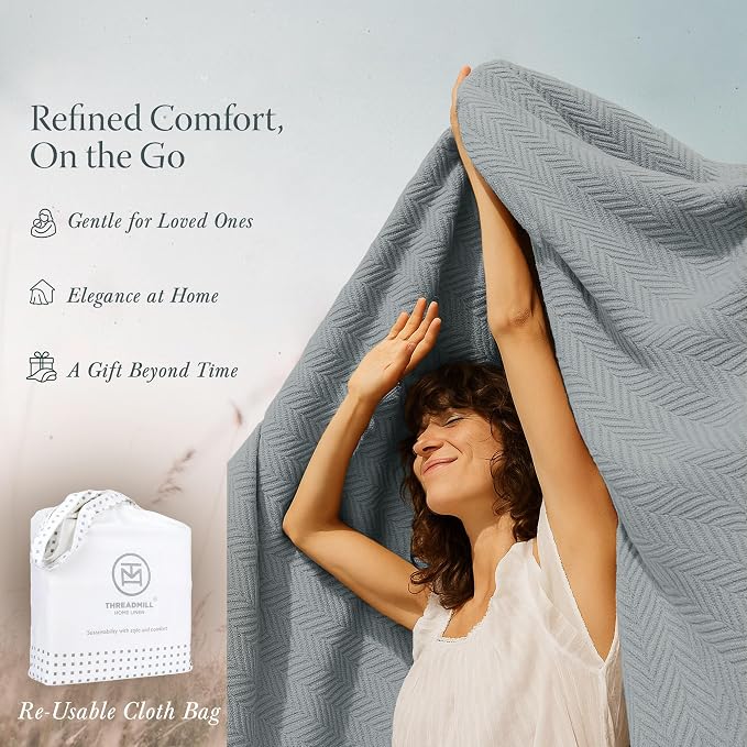 Threadmill Cotton King Blanket, Herringbone, Scottish Grey, 106x92 in | 100% Cotton, Herringbone Pattern, 350 GSM, 106x92 in, Breathable, Moisture-Wicking, All-Season, OEKO-TEX Certified - Image 7