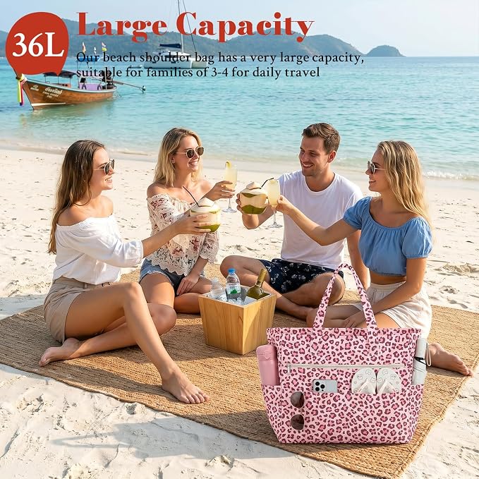 Large Beach Bags for Women, Waterproof Sandproof Beach Tote Bags Swim Pool Bags with Zipper & Wet Pocket Family - Image 3