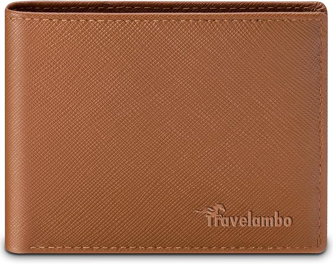 Travelambo Leather Wallet for Men, Slim Minimalist RFID Credit Card Holder | Mens Thin Bifold Pocket Wallet, Gift for Father, Crosshatch Brown by Travelambo