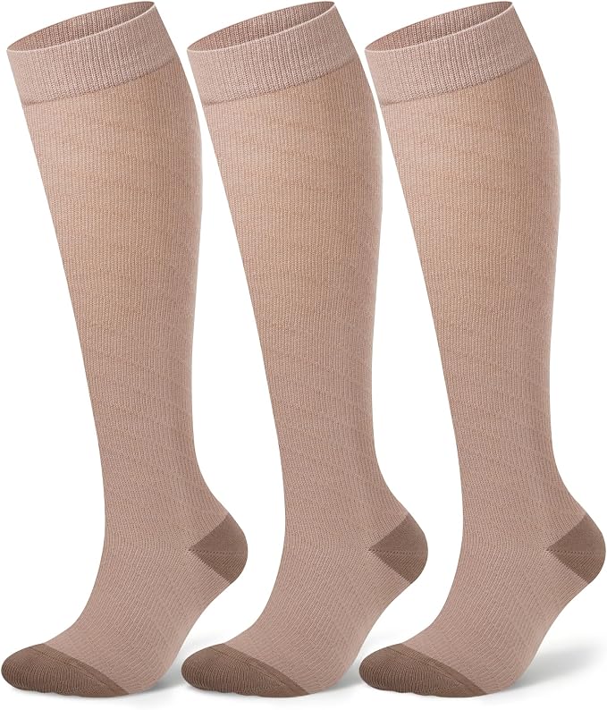 Compression Socks for Women 15-20 mmHg, Viscose from Bamboo, 3-Pair Knee High for Flying, Work & All-Day Comfort by SAIWEYNEE