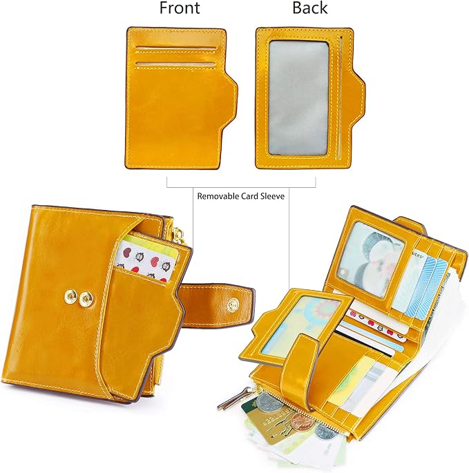 Women's RFID Blocking Leather Small Compact Bi-fold Zipper Pocket Wallet Card Case Purse with id Window - Image 3
