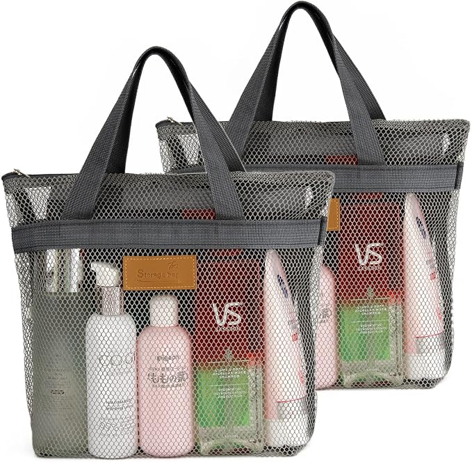 Mesh Shower Caddy Bag Portable Hanging Toiletry and Bath Organizer with Zipper for Travel, Gym, Camping, College Dorms, Beach by TOPASION