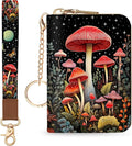 Blusabaca Women Credit Card Holder, Small RFID Wallet with Wristlet Strap | Mushroom, Removable Keychain, Case Zipper, PU Leather, Cash Coin Pocket, Business Purse with Key Lanyard, Ladies Female Gift by Blusabaca