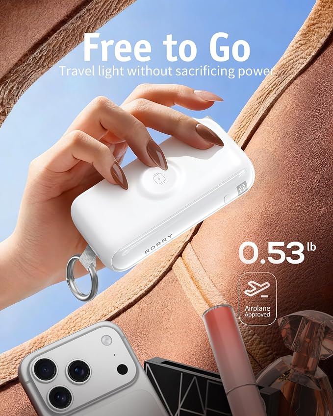 RORRY Flow Portable Charger 10000mAh 40W Wall Plug Power Bank Battery Pack | Built-in USB-C Cable, Keychain Design, Fast Charging, for iPhone 17/16/15, Apple Watch, iPad, 3-in-1, Travel Essential - Image 3