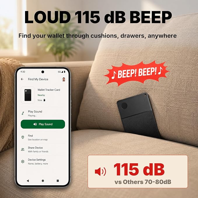 Wallet Tracker Card for Android, Ultra Thin 2.5mm Bluetooth Card Tracker, 5 Year Battery, Loud 115dB Locator for Wallet, Passport, Luggage, Works with Google Find Hub (Android Only) - Image 5