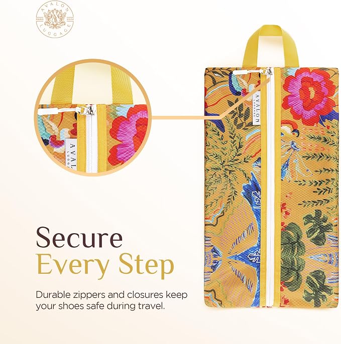 Shoe Bags for Travel - Footwear Organizer for Suitcases, Gym, Work Trips (Yellow Flower) - Image 5
